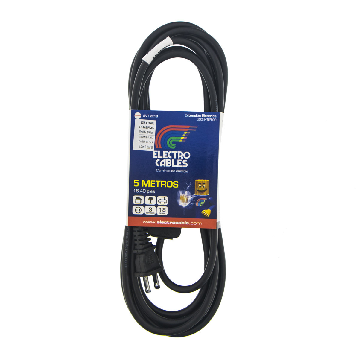 Extensión Eléctrica 2x18 Electrocables Negra 5m 893988
