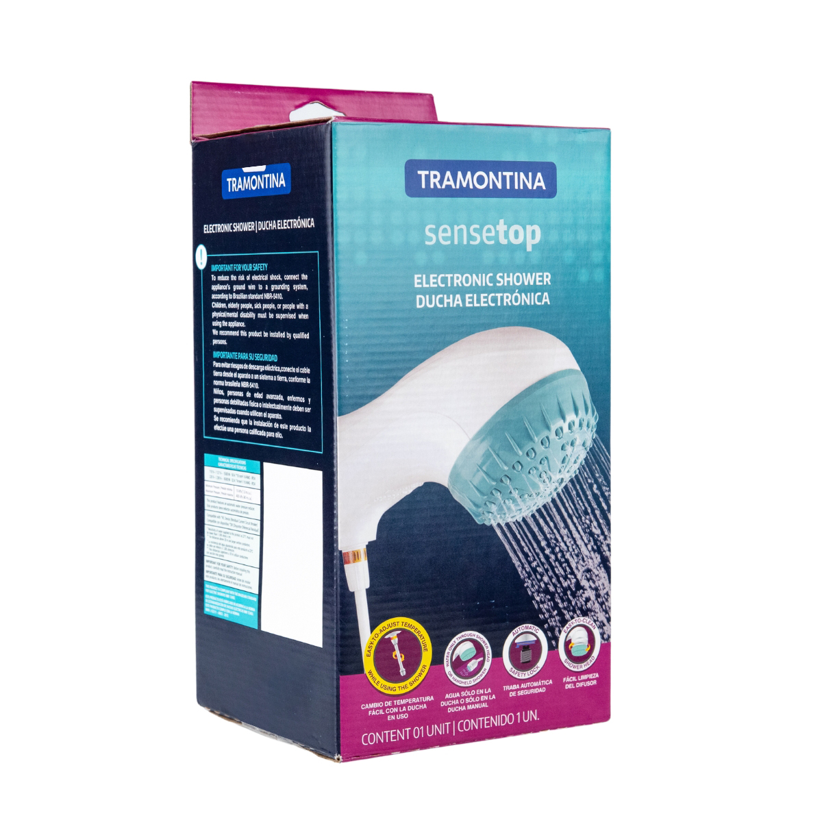 Ducha Eléctrica Tramontina Sensetop 4 Temperaturas 6500 W 220 V Blanca y  Verde