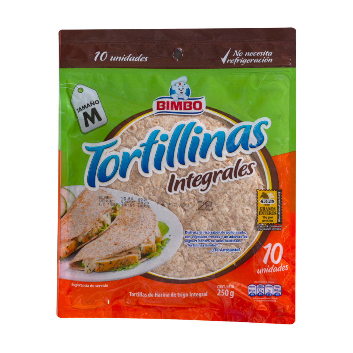 Pack 10 Und Tortillas Integrales Bimbo 250g 914915