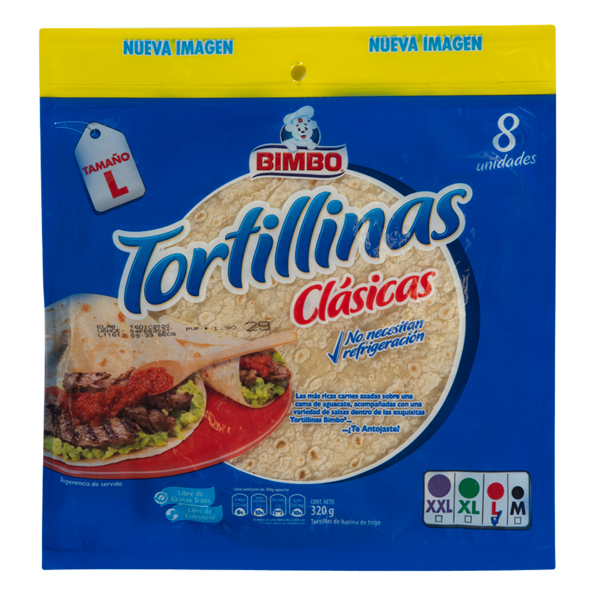 Pack 8 und Tortillinas Clásicas Bimbo 320g Tamaño Large 914914