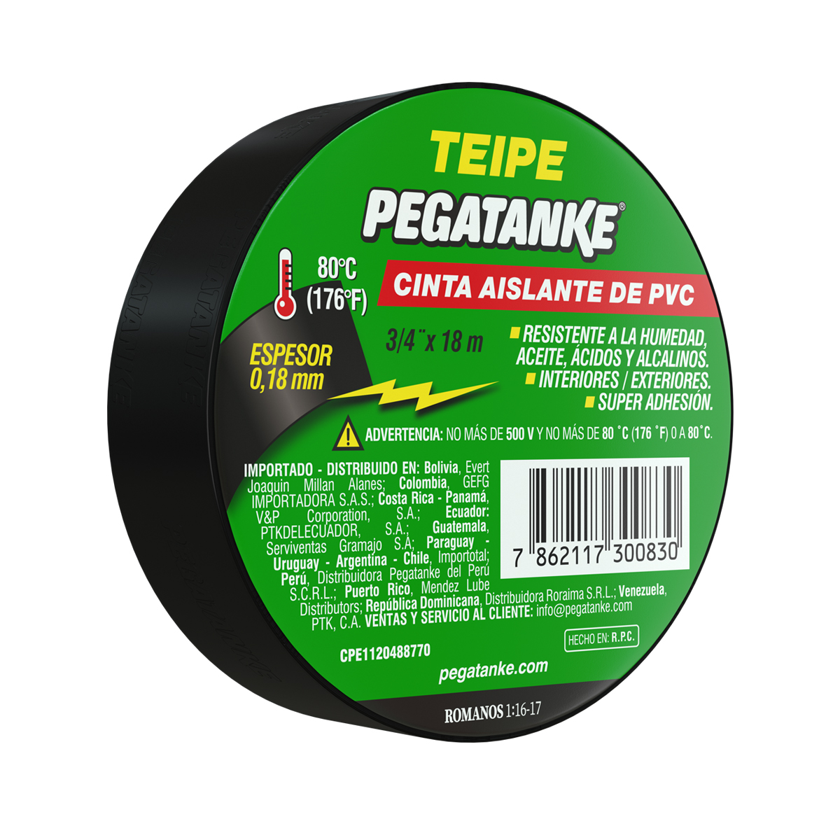 Cinta Aislante De Pvc Pegatanke Teipe Negro Mt