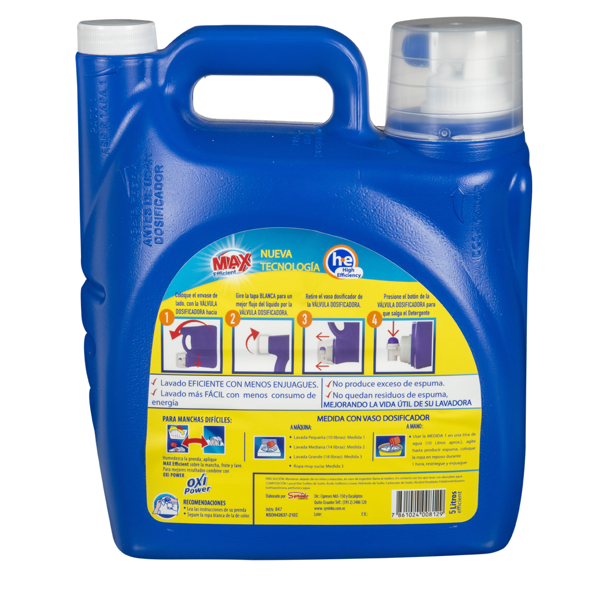 Detergente líquido para lavadora GEL ACTIVO (Garrafa 5 l). Detergente  líquido concentrado para todo tipo de ropa. Limpia profundamente sin dañar  los tejidos y respetando los colores con fresco perfume
