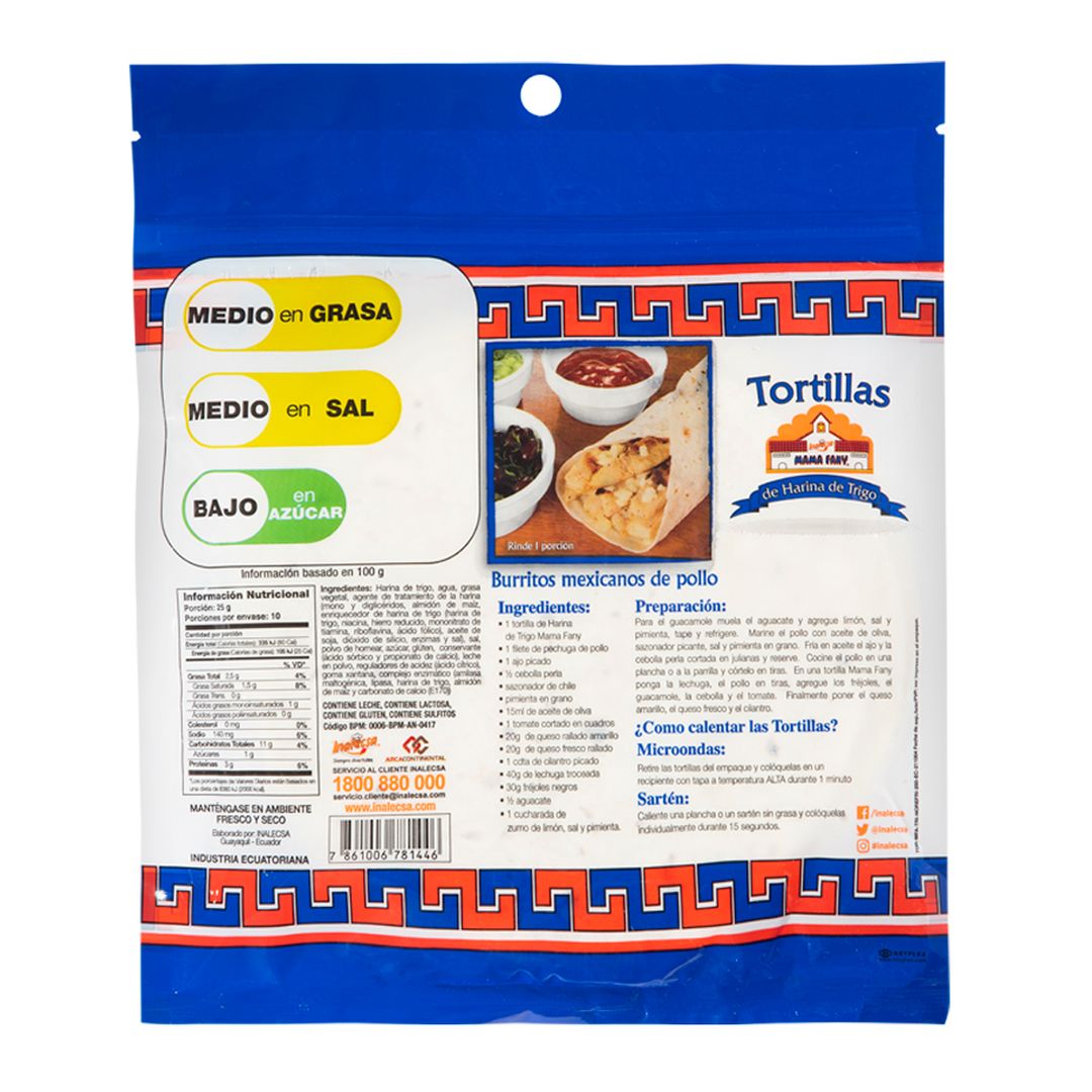 Pack 10 und Tortilla de Harina de Trigo Mama Fany 250g 914920