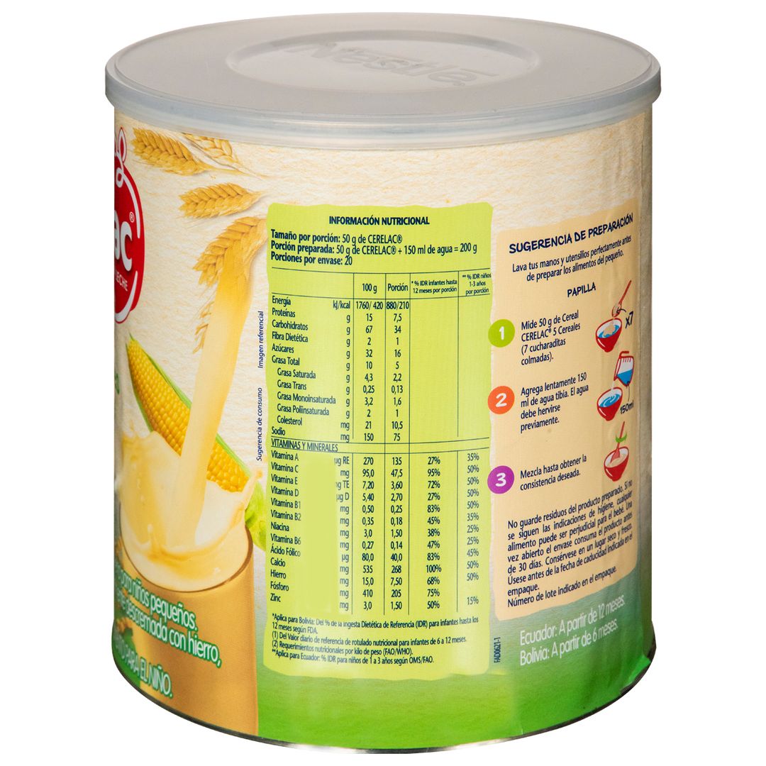 Nestle Cerelac - 5 cereales con leche, 14.11 oz