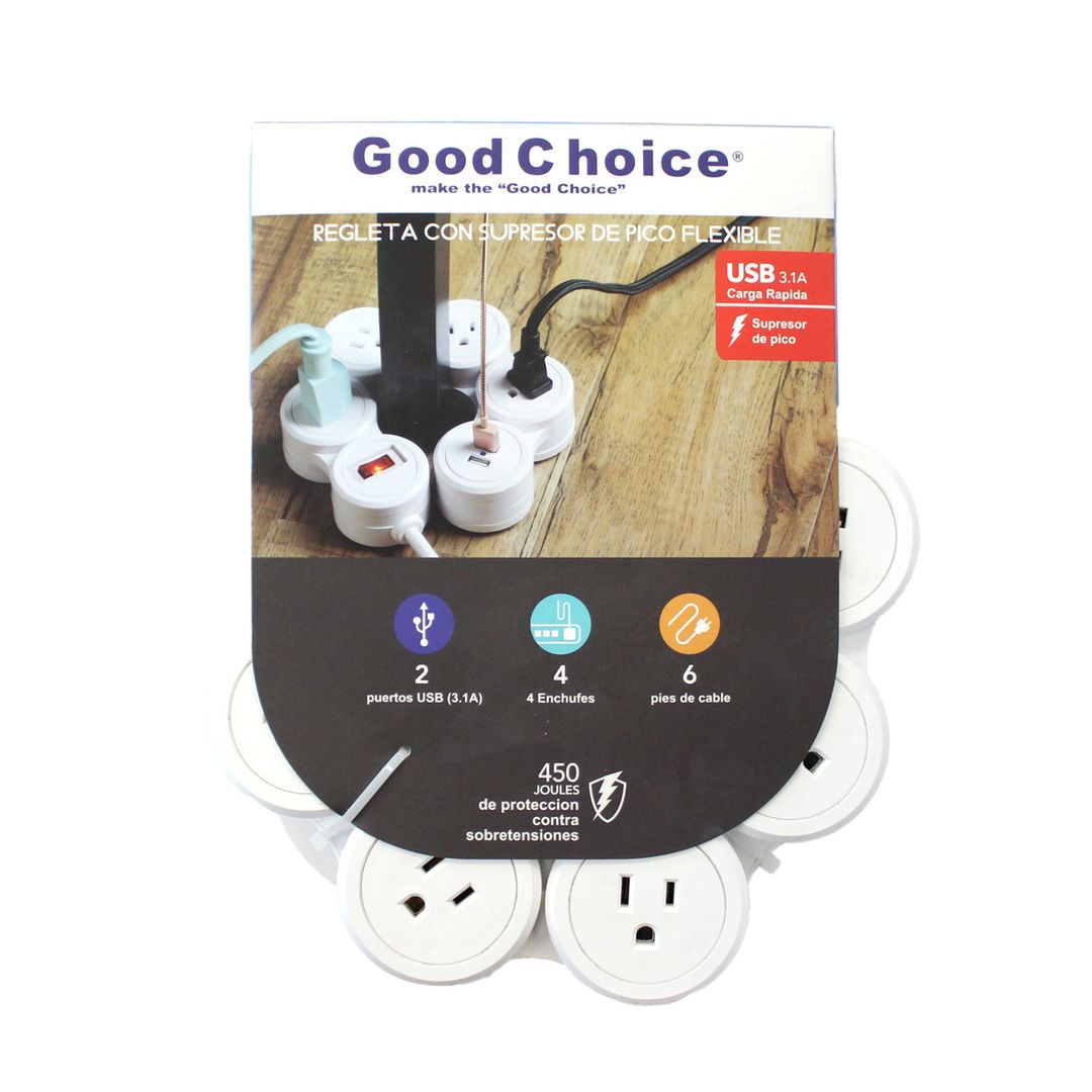 Regleta Good Choice 4 Tomas Polarizadas + 2 USB Flexibles 2.1A - 951018