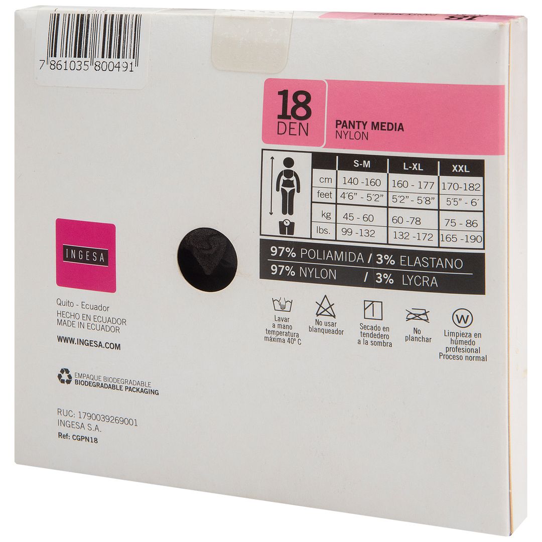 Medias Panty Nylon Ingesa Strech Grafito Varias Tallas 955296