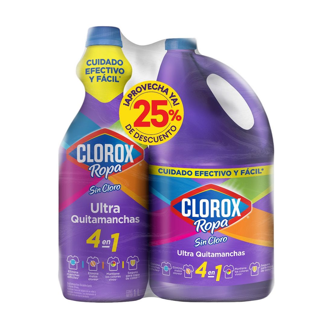 Pack Quitamanchas Sin Cloro Clorox 4 en 1 para Ropa de Color Botella 2 ...