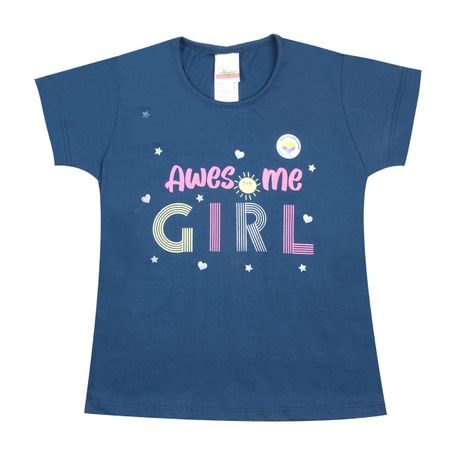 Camiseta azul con estampado de flores y nudo para niña – Cielito