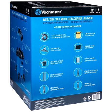 Aspiradora Vacmaster para Succión en Seco y Mojado Azul 12 Galones - 927915
