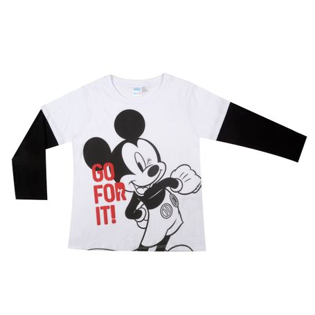 Camiseta Niño Doble Manga Estampado Blanco/Negro Mickey Mouse de Disney Varias Tallas 966614